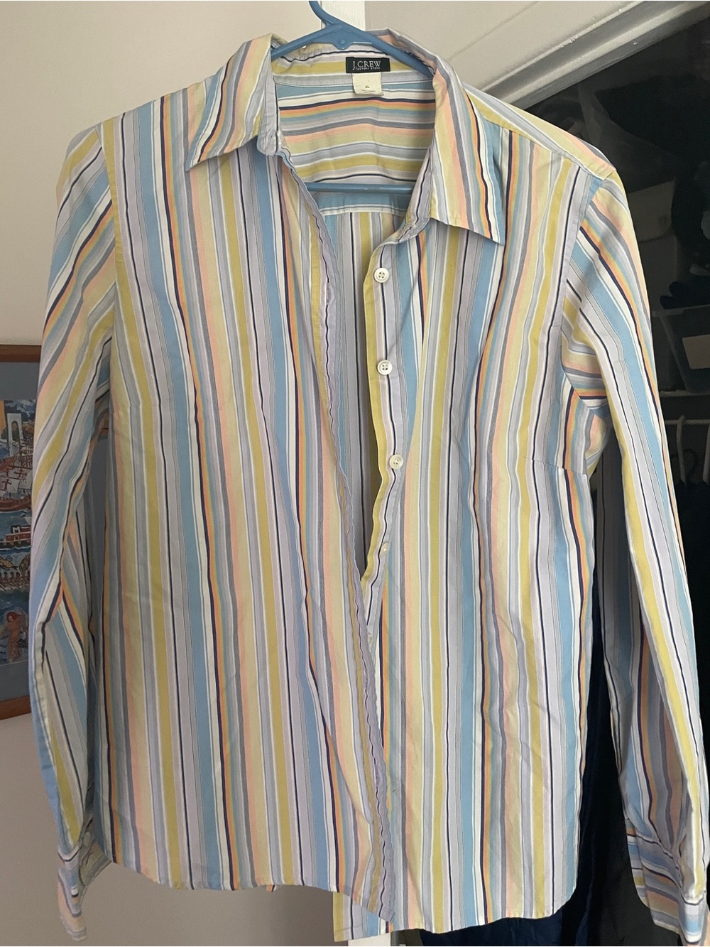 J Crew Woman’s Button Down Long Sleeve Shirt Multi- Color Striped Size XL